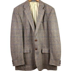 Stanley Blacker Vintage Plaid Sport Coat Blazer Jacket Wooden Button Size 43